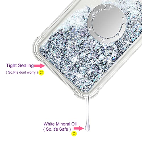 Coque iPhone 15 Pro Max paillettes avec anneau béquille argenté