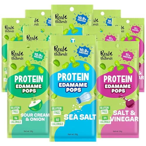 Edamame Beans snack (10x26g Packs) High Protein High Fibre snack Variety Pack Sea Salt Salt & Vinegar Sour Cream & Onion flavour. Keto snacks low carb protein snacks vegan gluten free
