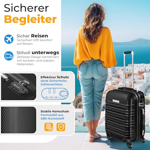 KESSER® 3tlg. Hartschalenkofferset Hartschalenkoffer Reisekoffer Set Reisekofferset Trolley Koffer 4 Rollen ABS-Hartschale Teleskopgriff Inkl. Kofferwaage + Gepäckanhänger Rollkoffer Schloss, M-L-XL