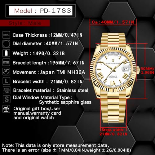 Image of Pagani Design DD40 PD1783 Men's Luxury Automatic AR Sapphire Glass Mechanical Watch Men 10 Bar NH36A Movement