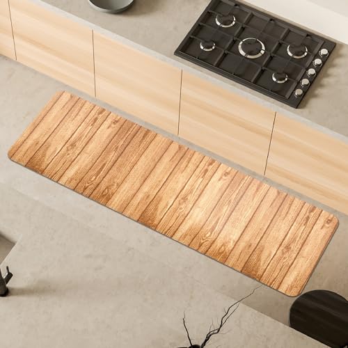 Comart, Tapis Malaga pour cuisine et couloir, tapis multi-usages, PVC antidérapant, imperméable et absorbant, décoration bois beige, 55 x 170 cm, lavable en machine, design moderne, fabriqué en Italie