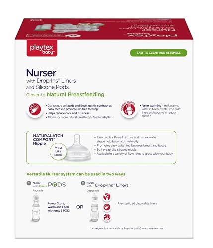 Playtex Baby Nurser Newborn Gift Set with Drop-Ins Bottle Liners, Closer to Breastfeeding, 4 Bottles (2x4 Oz, 2x8 Oz), Liners and PODS, 2 Binky Pacifiers, Bottles for Newborn and Breastfeeding Babies - Thumbnail 4