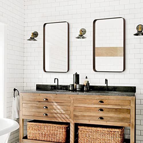 Andy Star Wall Mirror For Bathroom, 22" X 30" Bronze Bathroom Mirror With Stainless Steel Metal Frame Rounded Corner 1’’ Deep Set Design #TOP1