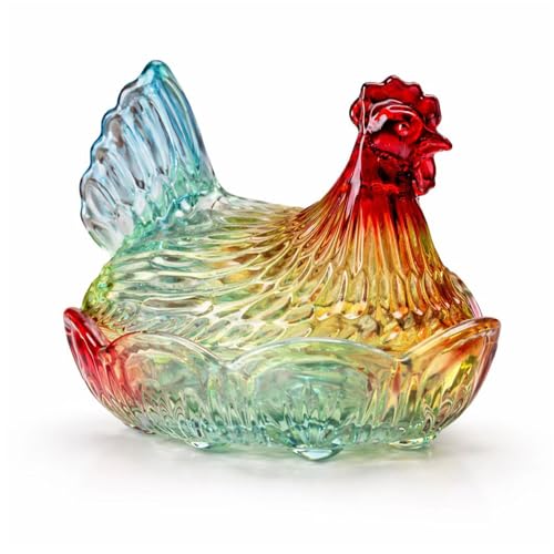 xyadyhz Glass Hen on Nest Candy Dish with Lid 8.46 x 6.9 x 7.23 in