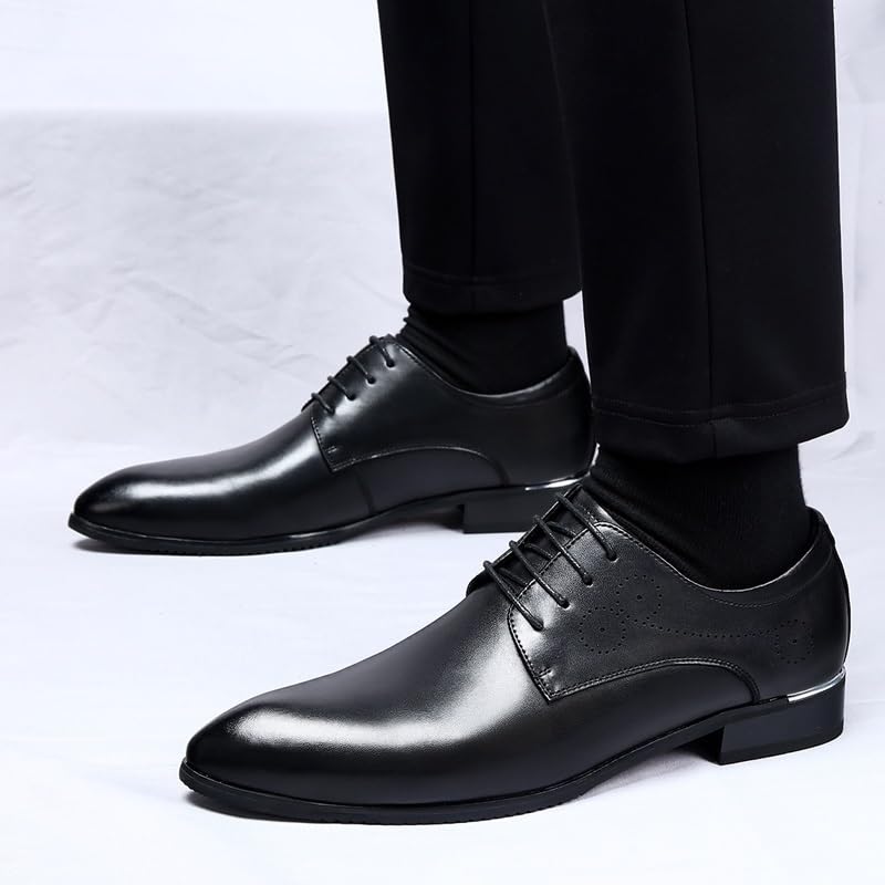 Non Slip Dress Shoes for Mens Formal Oxford Shoes for Men Lace Up Pointed Toe Leather Shoes Rubber Sole Low Top Slip Resistant Anti-Slip Block Heel Wedding3