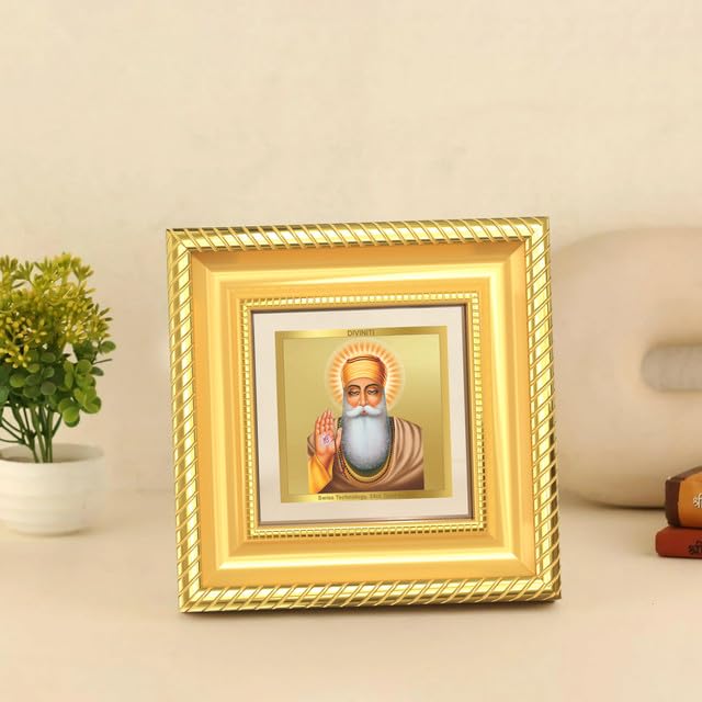 Image of DIVINITI Guru Nanak Dev Ji 24K Gold Plated Foil Tabletop Photo Frame for Home Decor, Puja Room, Luxury Gifting | DG Frame 015 S1A (10x10 CM)