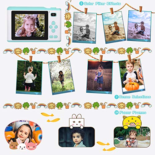 KIDWILL Kids Camera, 8.0MP Digital Dual Camera Rechargeable Shockproof Camcorder Camera with 2.8 Inch Touch Screen,32GB SD Card Included, Ideal Gift for 3-12 Years Old Girls Boys Party Outdoor(Green)