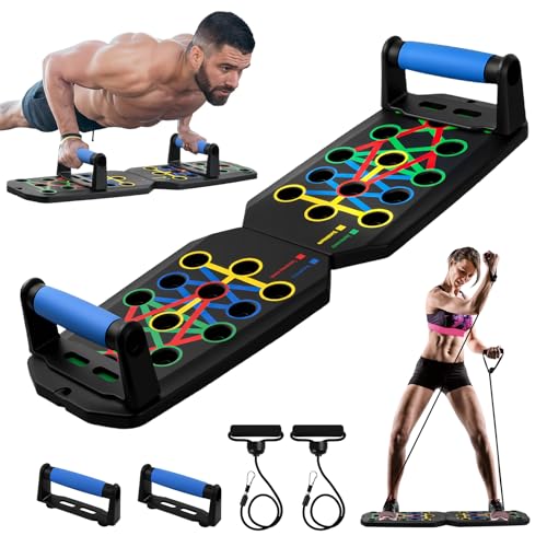 24 in 1 Tavola per Flessioni, Push Up Board con Rivestiento Silicone, 2 Corda di Tensione, 20 Cuscinetti Adesivi e Sacca, Palestra Multifunzione Uomo Donna, Fitness Attrezzi Casa,Capacità Carico 150kg