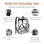Amazon Basics Transparent School Backpack, With Water-Resistant PVC Plastic Material and Ruggedly Reinforced Shoulder Straps, Clear - Image 3