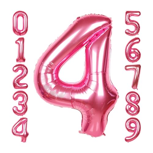 Image of 40 Inch Giant Hot Pink Number Balloon, Mylar Foil Helium Hot Pink Balloons for Birthday Party, Number 4 Balloon for Birthday Decorations, Hot Pink 4 Birthday Balloon