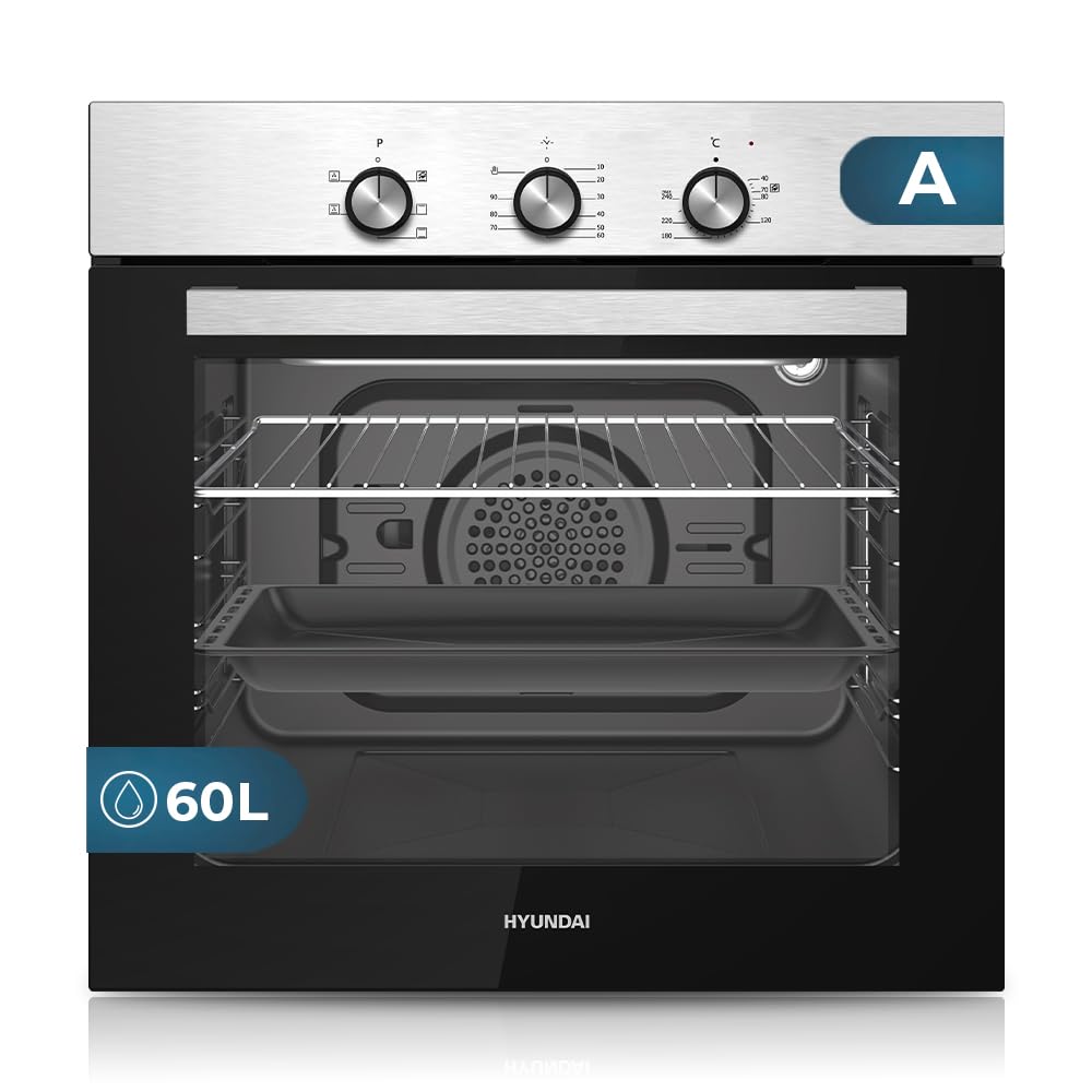 Hyundai Horno Multifunción con Ventilador Inox HHM4700X. Capacidad 60 Litros, 2300 W, 5 Programas, Interior Esmaltado, Fácil Limpieza, Eficiencia Energética Clase A
