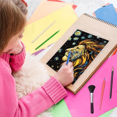 VLYX Kratzkunst für Erwachsene und Kinder, 8-teiliges Leuchtendes Regenbogen-Kratznotizen-Set mit Werkzeugen, Kreative Bastelmaterialien für Kinder & Erwachsene (Tier)