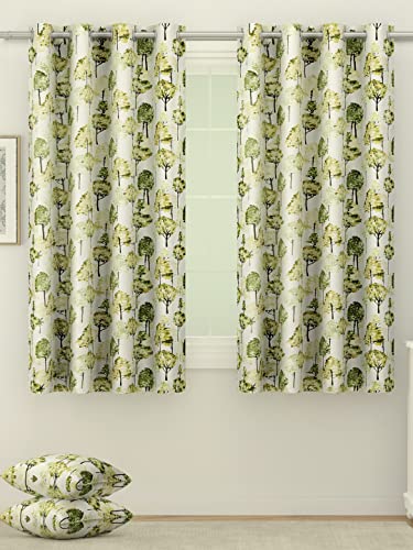 Image of Swayam 90% Blackout Polyester Window Curtain for Living Room & Bedroom | 5 Feet | Room Darkening Curtain with Eyelets | Pack of 1 | Floral Design - Green & White