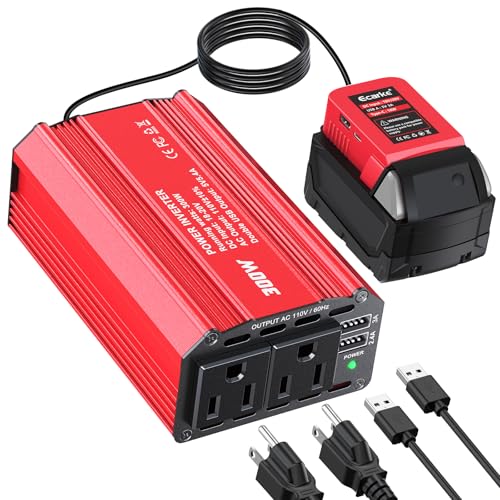 Image of Ecarke 300W Portable Power Inverter Compatible with Milwaukee 18V Battery, DC 20V to AC 110V Power Station with 2 AC Outlets, 3 USB Ports & 1 Type-C 18W, for Camping RV Emergency Use (No Battery)