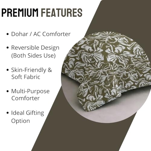 Image of Mafatlal 120 GSM Luxurious All Season Reversible Comforter, Lightweight Microfiber Fill, Single Size 90X60 Inches, Twin Bed AC Blanket, Lime Green
