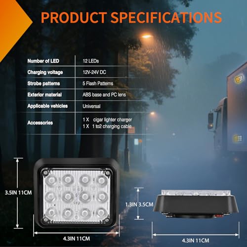 Image of Nilight 12LED Magnetic Wireless Trailer Lights 2PCS Amber and White