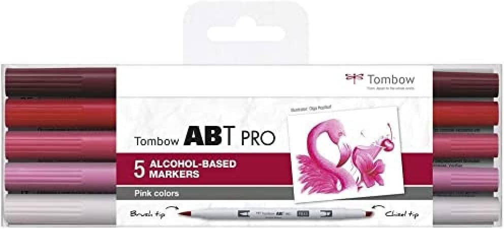 TombowABT PRO ABTP-5P-5 Alcohol Based Marker with Two Nibs Pink Colours