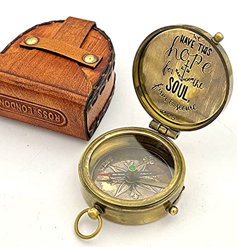 Ross London "We Have This Hope AS an Anchor for The Soul HEB 6:19 Gravierter Kompass - Messing Taschenkompass mit Lederbox - Vintage Style - Abenteuer-Kompass - Antik-Stil Geschenk-Kompass Cover