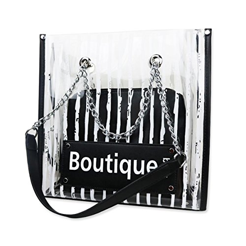 Yingfeg Bb Y002 Clear Handbag See Through Tote Bag 2 In 1 Beach Bag Satchel Messenger Bag Candy Color Shoulder Bag Black cover
