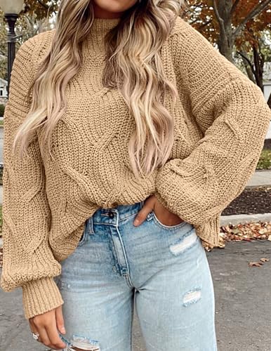 PRETTYGARDEN Women's Fall Oversized Pullover Sweaters Casual Crewneck Long Sleeve Chunky Cable Knit Tops Winter Clothing