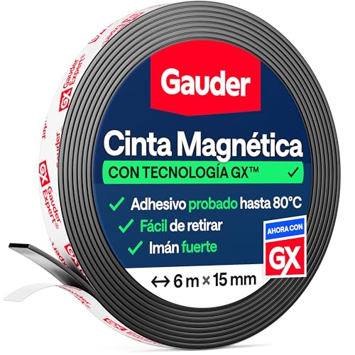 GAUDER Cinta Magnética Autoadhesiva - Banda Magnética Flexible Recortable para Manualidades, Organización y Decoración (6 m x 20 mm) - Imán en Tira