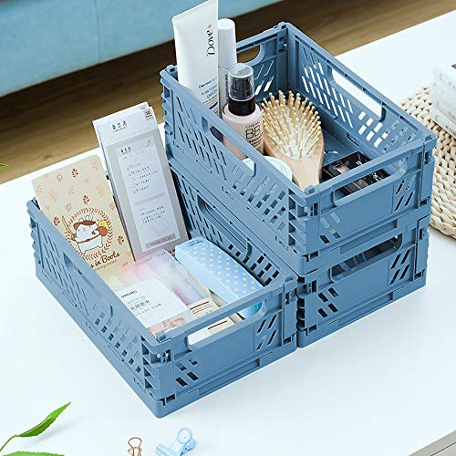 Faltbar Plastik Lagerkisten Regal Körbe,4er-Set Falten Aufbewahrungskorb Küche Schubladeneinsätze Stapelbare Lagerkästen Transport boxen Schrankbehälter Cubes Home Office Schlafzimmer Küche -Blau