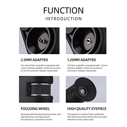 Image of Fiber Optic Magnifier Handheld 400x Fiber Optical Inspection Microscope LED Illumination Anti Slip Rubber 2.5mm SC /FC /ST /1.25mm LC Adapter