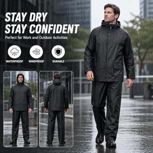 Image of Rain Suit For Men & Women Waterproof Heavy Duty Rain Gear Reflective Jacket for Fishing Outdoor Work Raincoats