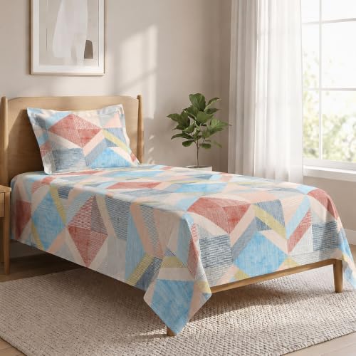 Image of LANE LINEN Symphony 100% Cotton 144TC Single Bedsheet Set, 2 Piece, Printed