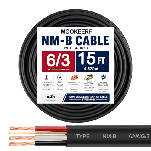 Image of 6 /3 Wire with Ground - 15FT NM-B 6 Gauge Non-Metallic Sheathed Cable 100% Pure Copper 6 AWG 3 Conductor Residential Indoor Wire for Outlets, Switches, Other Loads and Lighting Wiring Projects etc.