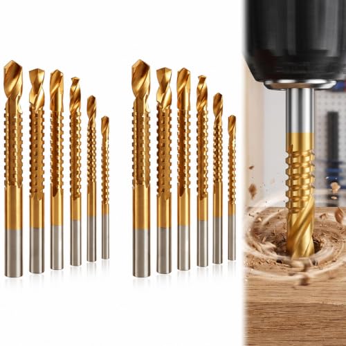 12PCS 3-8mm Titanium Coated Drill Bit Set, HSS Twist Side Cutting Drill Bit