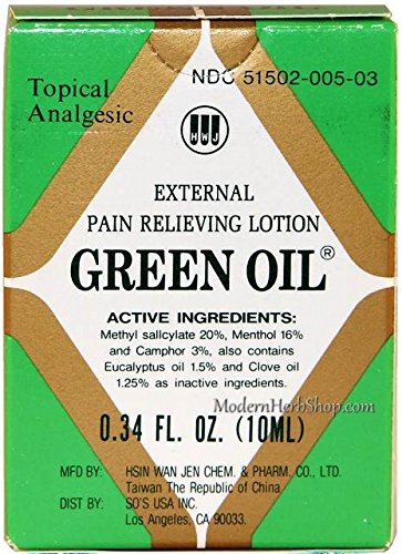 Green Oil Topical Analgesic - External Relieving Lotion - 10 ml Bottle