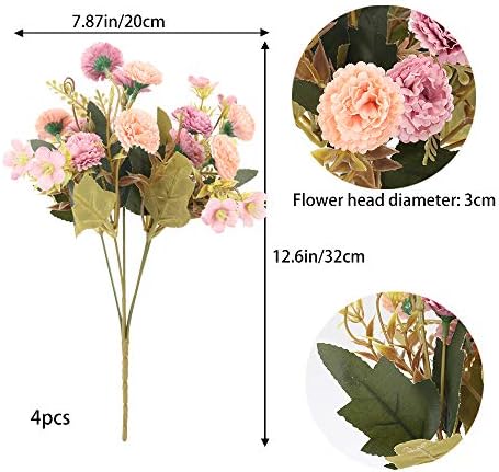 XHXSTORE 4Pcs Carnation Flowers Artificial Flowers Bouquet Grave Silk Lilac flowers with Stems Harvested Pink Artificial Flowers for Decoration Vase DIY Home Party Wedding Floral Arrangements Decor