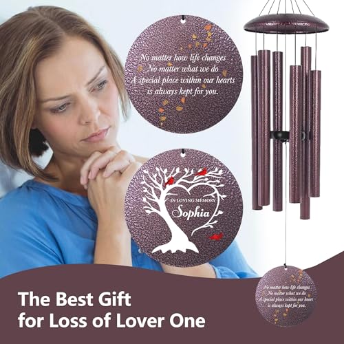 Image of Personalized Cardinal Sympathy Wind Chimes, Deep Tone 30 /36 /45 inch Wind Chimes Sympathy Gifts for Loss of Loved One, in Loving Memory Windchimes for Loved Ones Lost, Garden Decor, Produced in Texas