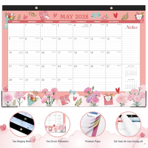 Image of Desk Calendar 2027,18 Months Calendar from January 2027 to June 2028 | 17 inch x 12 inch, Desk Calendars 2027-2028 with Large Ruled Blocks for Planning