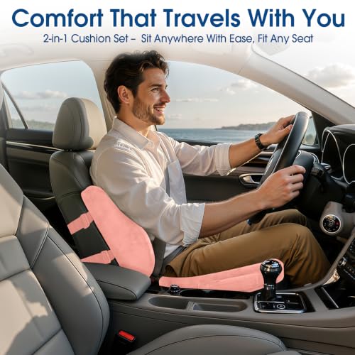 Image of CloudBliss Lumbar Support Pillow & Seat Cushion Set for Office Chair, Desk Chair, Wheelchair & Car - Memory Foam Back Support, Ergonomic Chair Cushions, Sciatica Pain Relief, Home Essentials(Pink,XL)