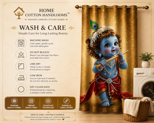 Image of Bal Krishna Digital Print Eyelet Curtain| 6ft 1 pc| Home /Temple Decor