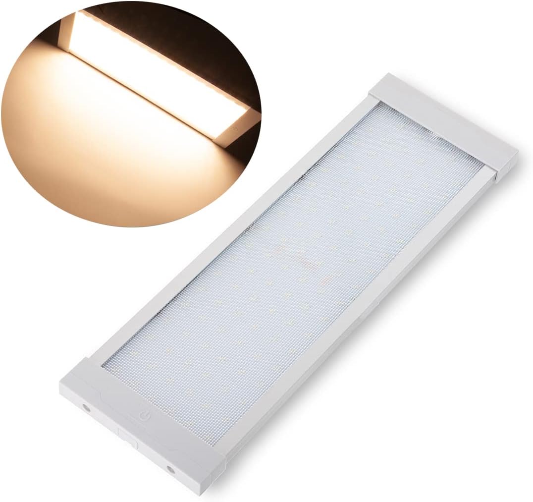 Raycharm RV Camper Cabin Ceiling Interior LED Light Fixture 18.1" x 3.9", 4000K Natural-White Even Diffused Beam, High Light-Output Low Ampere Draw, 12V/24V DC, On/Off Touch-Activated Switch, 1-Pack