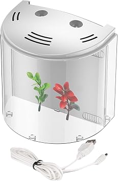 Small Fish Tank Transparent Clear Tank Aquarium Bowl Container Water Pump