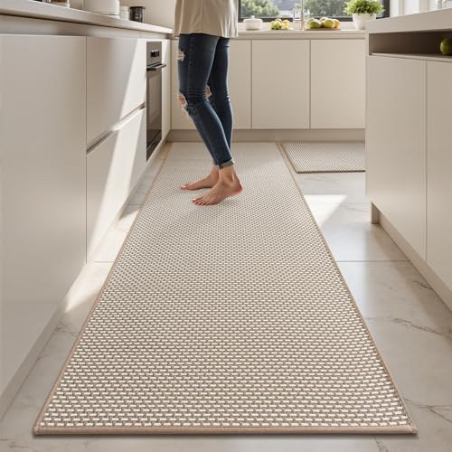 AMOAMI Non Slip Kitchen Rugs Sets of 2 - Extra Large 2.5'x6' + 20"x32" Kitchen Mats for Floor, Water Absorbent Kitchen Runner Machine Washable, No Pile Farmhouse Kitchen Carpet in Front of S