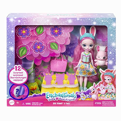 Enchantimals Coffrets Meilleurs Amis des Bébés, Petite poupée, Figurine Amie, 3 bébés Animaux et Accessoires, Boîte à Surprises, Jouet Enfant, Dès 3 Ans, HLK85