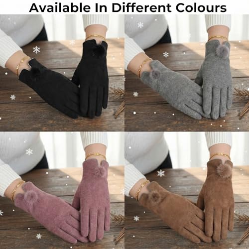 Image of Kraptick Women's Winter Woollen Gloves-Premium Thermal Fleece Lined Touchscreen Hand Warmer Gloves for Cold Weather, Cycling & Driving Soft Fur Cable Knit Elastic Mittens