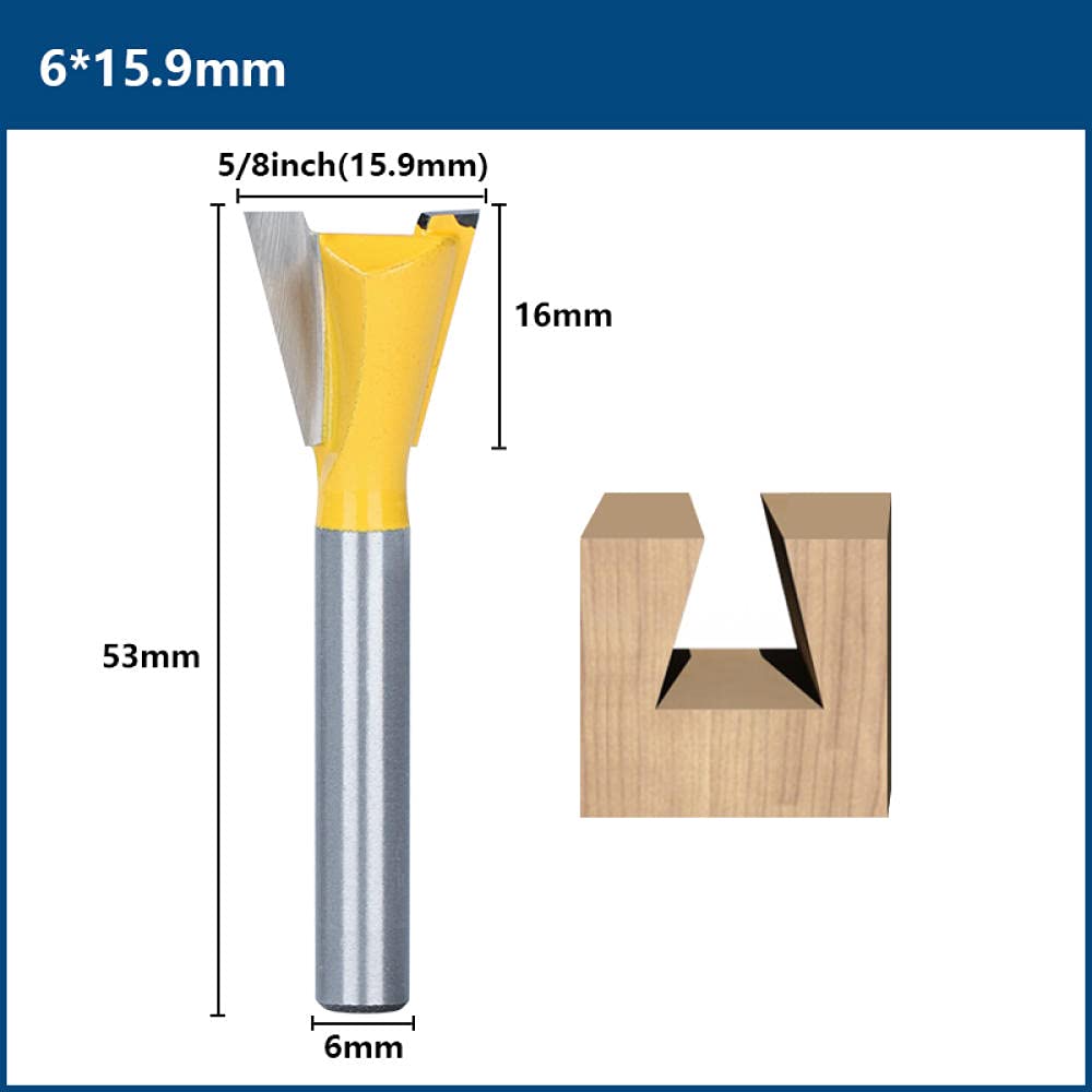 1pc 6mm Shank 1/4 Dovetail Joint Router Bits 14 Degree Woodworking Engraving Bit Milling Cutter for Woodworking Tools-1pc 15.9xD6x16x53L