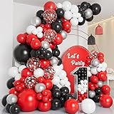 DBKL Red Black and White Balloon Garland Arch Kit with Different Size Red Black White Silver Confetti Balloons for Shower Birthday New Year Graduation Wedding Racing Car Poker Party Decorations