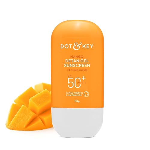 Dot & Key Mango Detan Gel Sunscreen In-Vivo Tested SPF 50+ PA++++, Oil-Free Formula, With Alpha-Arbutin & Niacinamide, Controls Tanning, 120 Minutes Water Resistant, Brightens & Evens Skin Tone | 50g