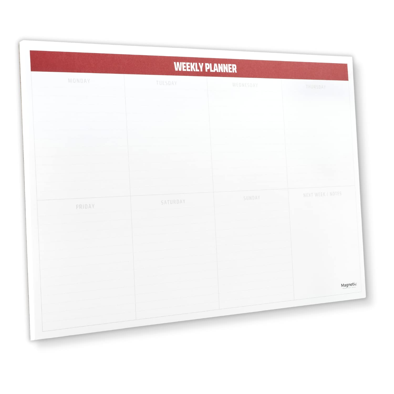 Weekly Planner Notepad, Magnetic Backing for Fridge Mounting, 54 Sheets, 100gsm Paper, 17x25cm, Red