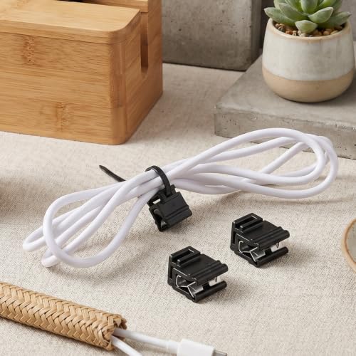 20 unidades de soportes para abrazaderas de cables, negros, de plástico, medidas 0,63 × 0,55 × 0,38 pulgadas, para organización de cables y cordones miniatura 6