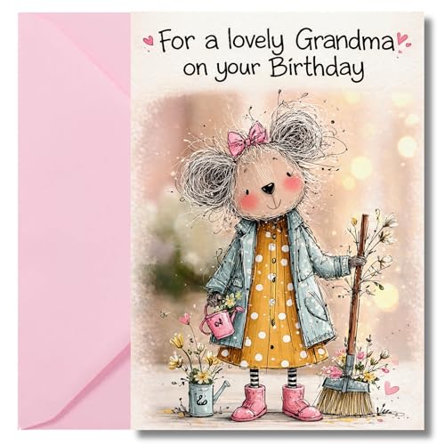 LimaLima Grandma Birthday Card Cute Bear Gardening Design From Grandson Granddaughter Grandkids