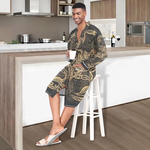 Men Kimono Wedding Satin Robe, Short Bathrobe Sleepwear Dressing Gown M-XL4