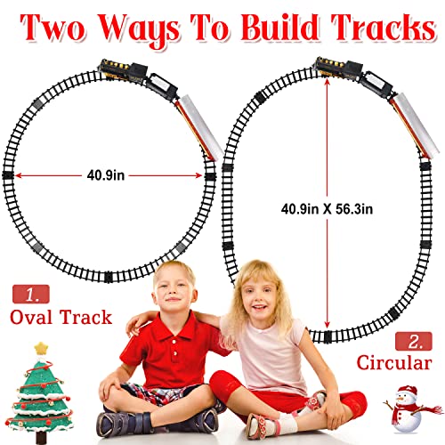 Image of aotipol Electric Toy Train Set Including Passenger Coach with Lights, Steam Locomotive with Realistic Sounds & Headlight, Coal Car - Christmas Train Sets Under the Tree, Gift for Kids Black